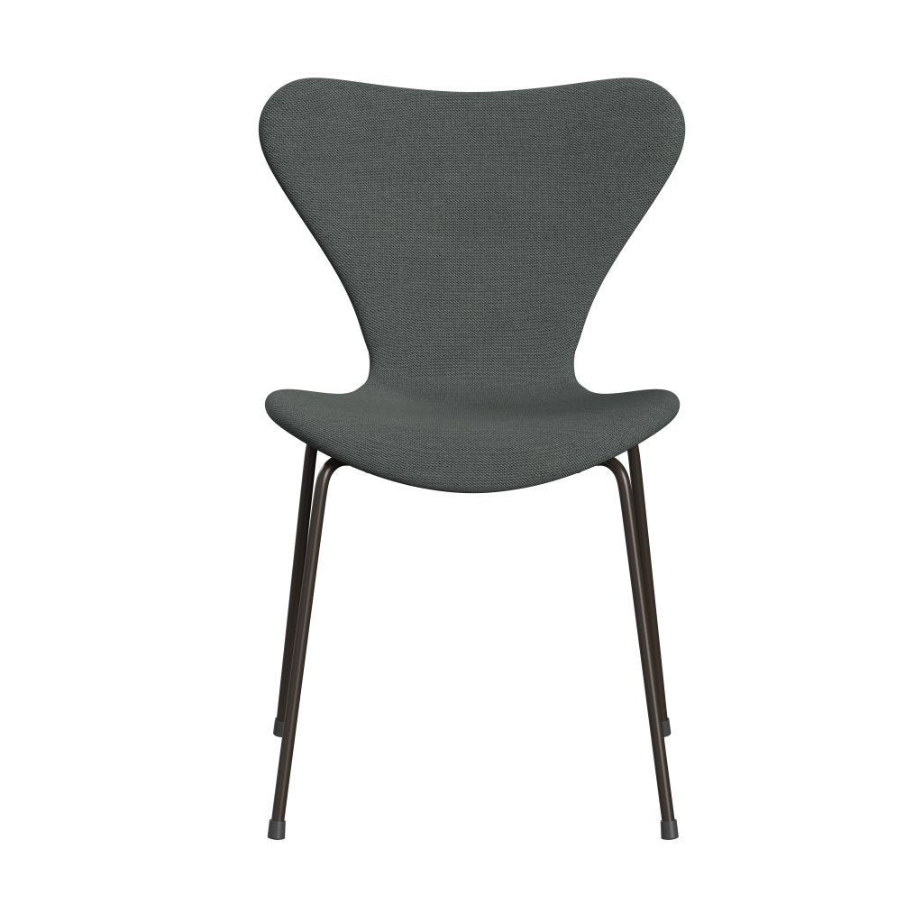 Fritz Hansen 3107 Židle plné čalounění, hnědé bronzové/ocelářské trio uhlí