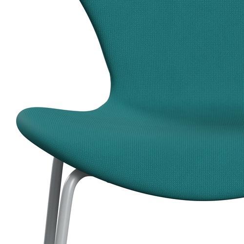 Fritz Hansen 3107 Chair Full Upholstery, Silver Grey/Fame Turquoise (F67016)