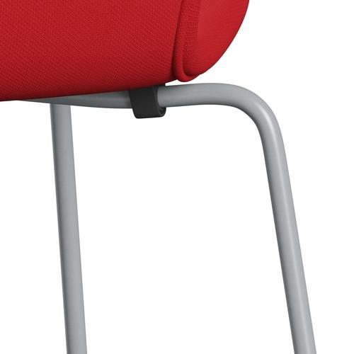 Fritz Hansen 3107 Chair Full Upholstery, Silver Grey/Steelcut Neon Red