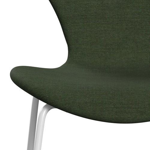 Fritz Hansen 3107 Chair Full Upholstery, White/Canvas Light Green/Blue