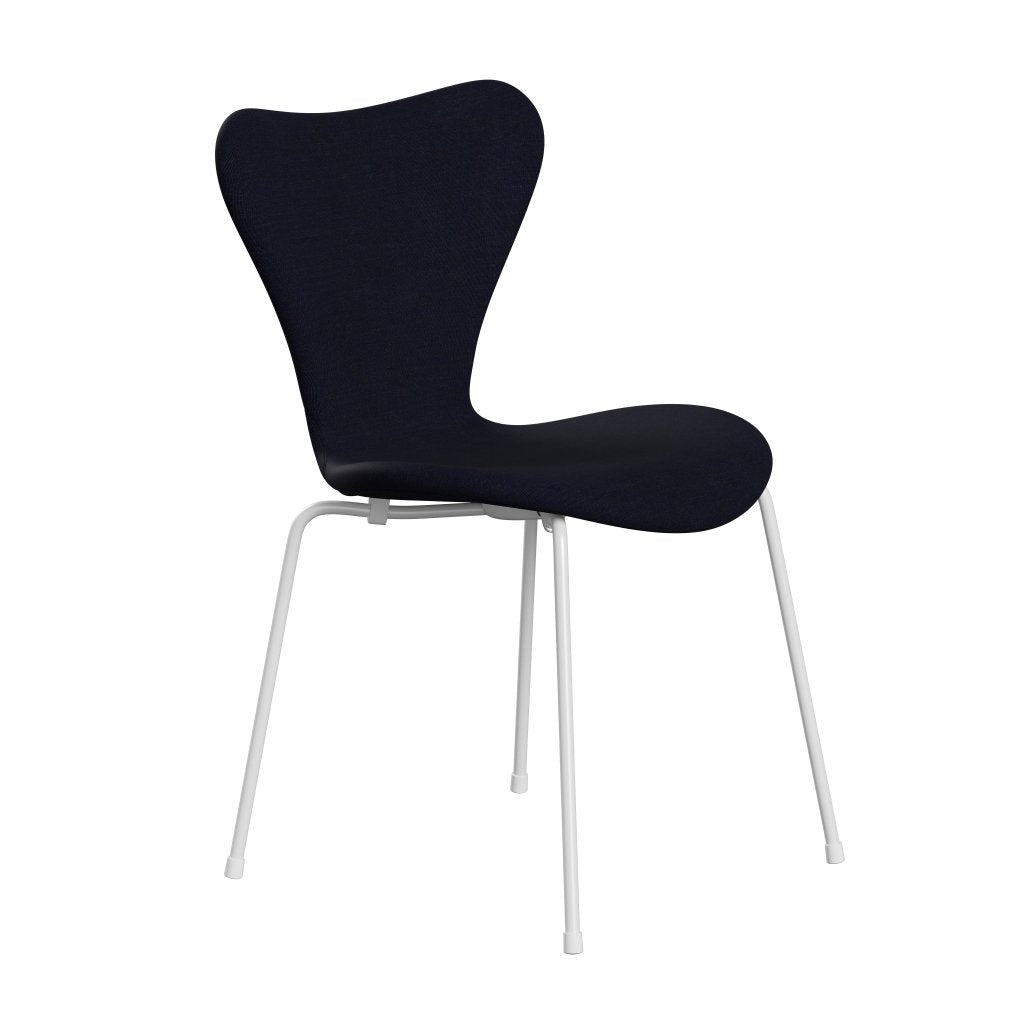 Fritz Hansen 3107 Židle plné čalounění, bílá/plátno Midnight Blue