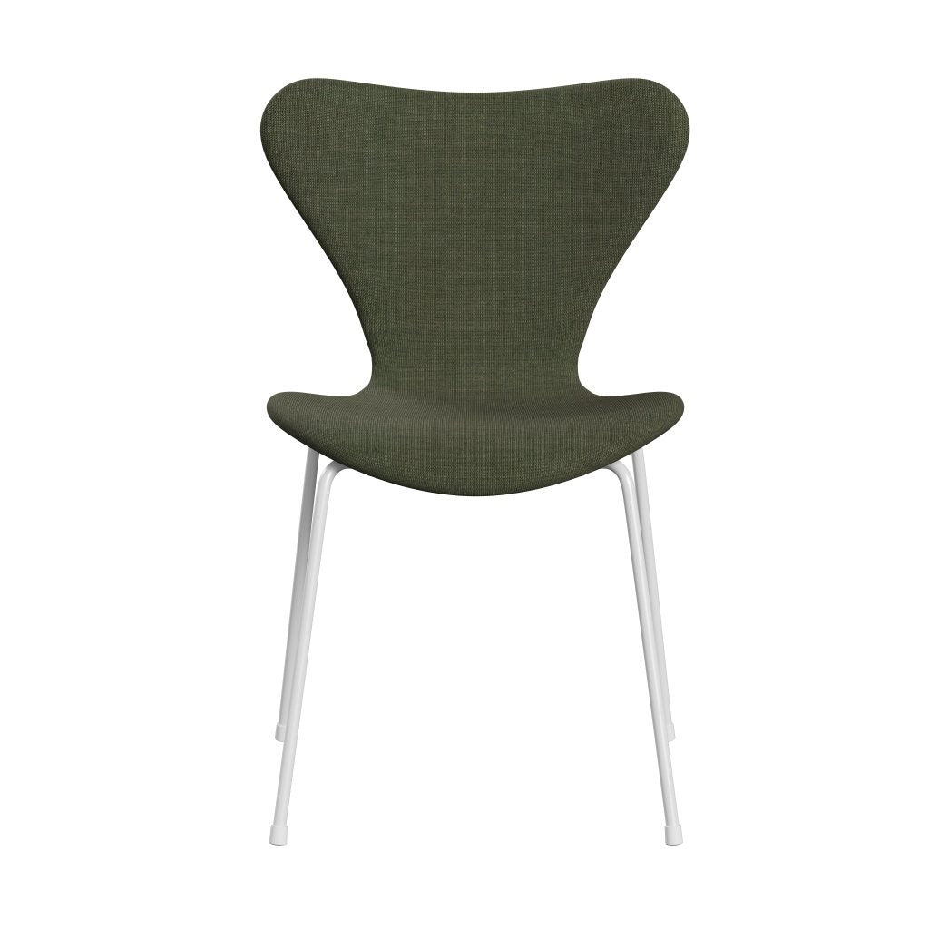 Fritz Hansen 3107 Židle plné čalounění, bílá/plátno Moss Green