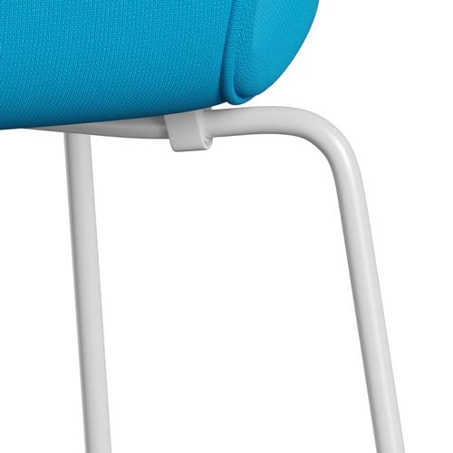 Fritz Hansen 3107 Chair Full Upholstery, White/Fame Warm Turquoise