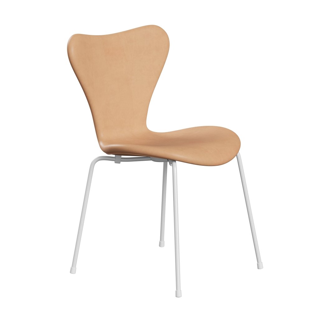 Fritz Hansen 3107 Chair Full Upholstery, White/Natural Leather