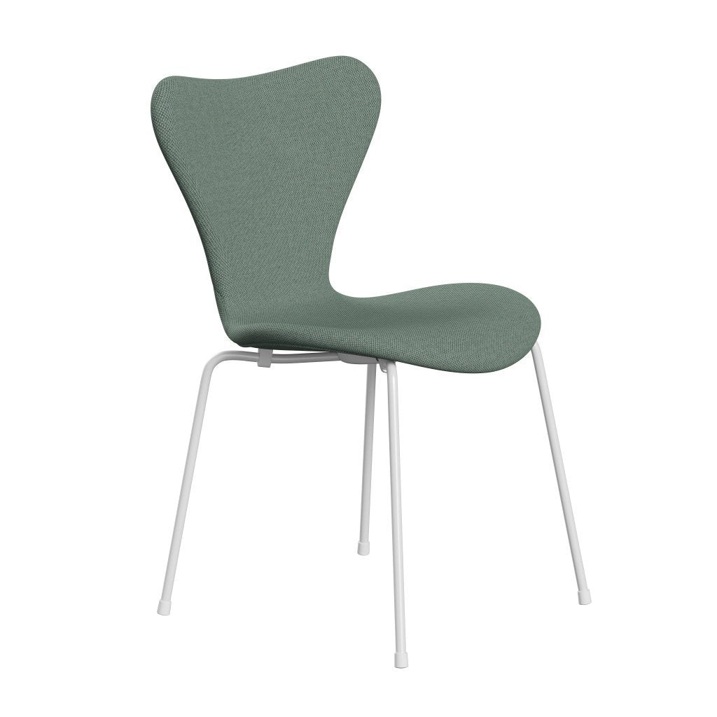 Fritz Hansen 3107 Židle plné čalounění, bílá/re vlna aqua/přírodní