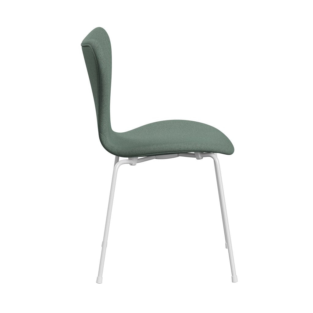 Fritz Hansen 3107 Židle plné čalounění, bílá/re vlna aqua/přírodní