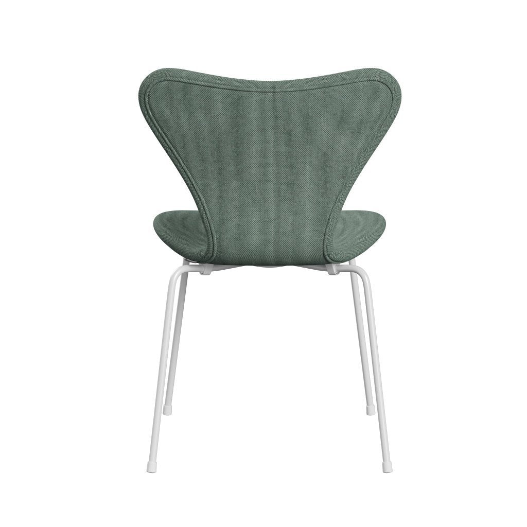 Fritz Hansen 3107 Chair Full Upholstery, White/Re Wool Aqua/Natural