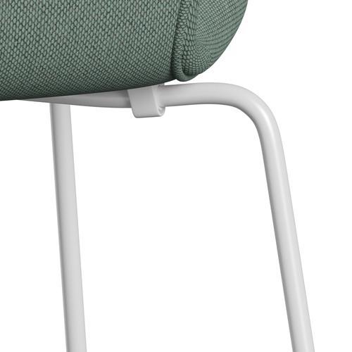 Fritz Hansen 3107 Chair Full Upholstery, White/Re Wool Aqua/Natural