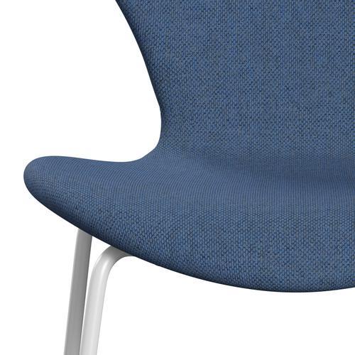 Fritz Hansen 3107 Chair Full Upholstery, White/Re Wool Blue/Natural