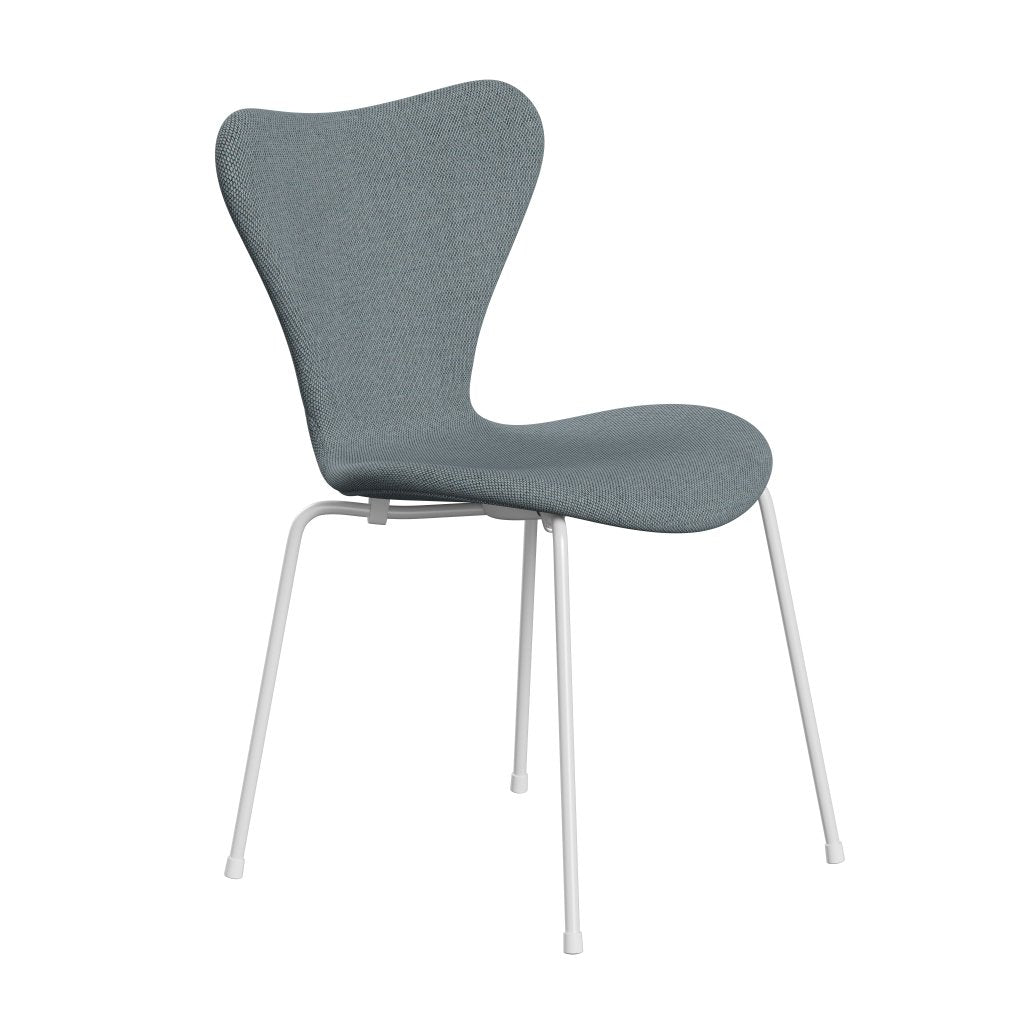 Fritz Hansen 3107 Chair Full Upholstery, White/Re Wool Light Blue/Natural