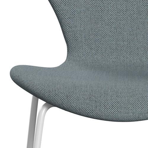 Fritz Hansen 3107 Chair Full Upholstery, White/Re Wool Light Blue/Natural