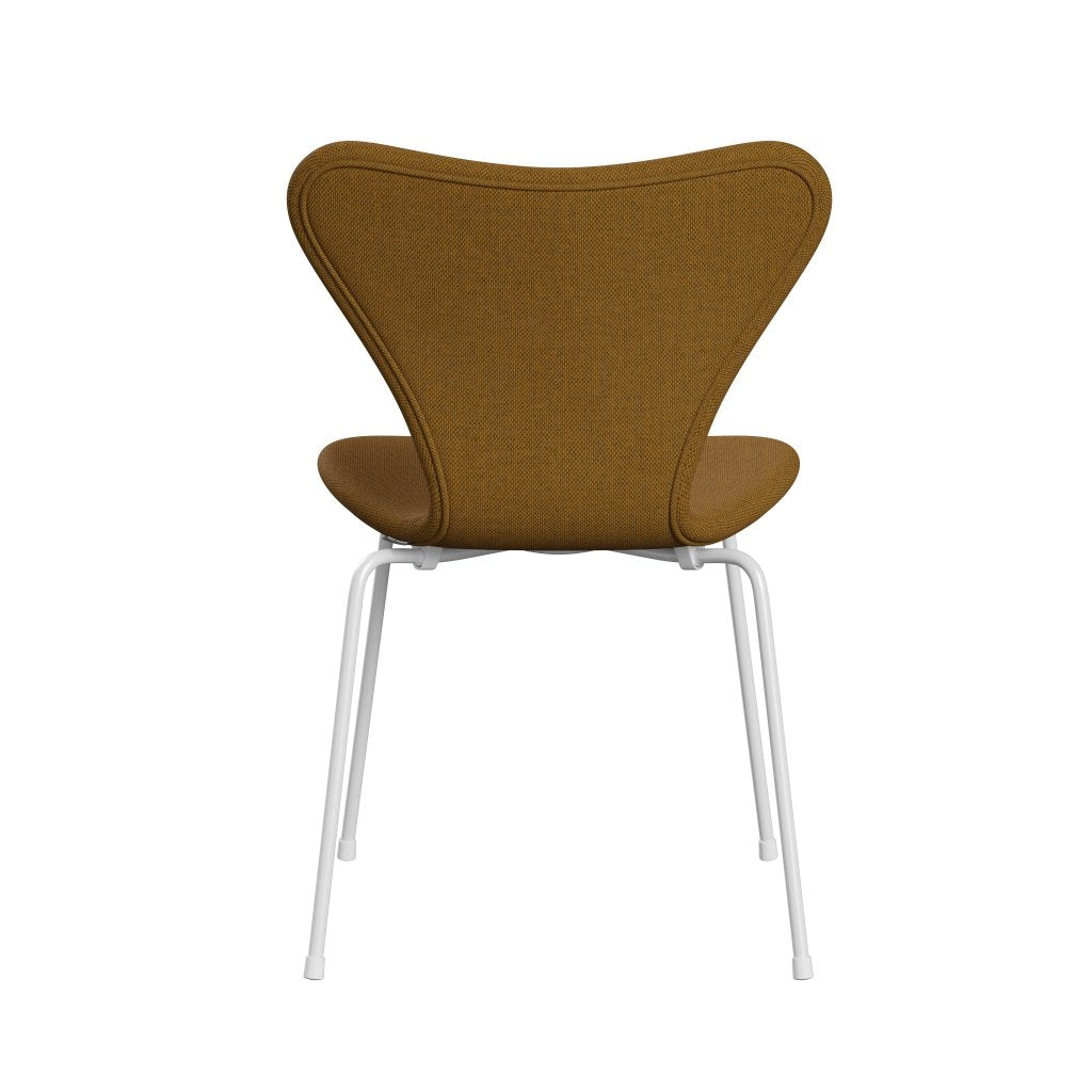 Fritz Hansen 3107 Chair Full Upholstery, White/Re Wool Saffron/Natural