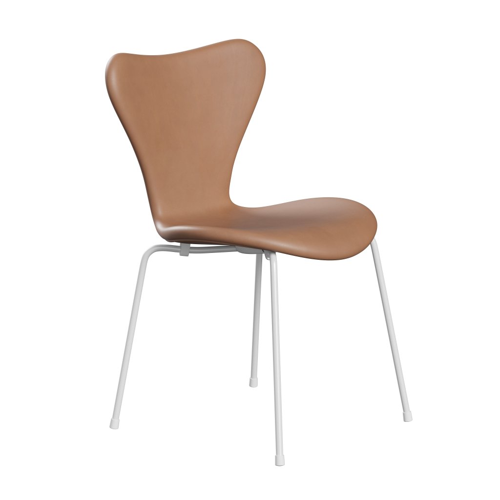 Fritz Hansen 3107 Chair Full Upholstery, White/Rustic Leather