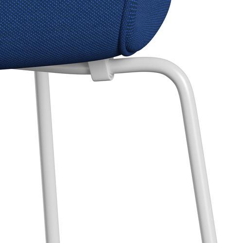 Fritz Hansen 3107 Chair Full Upholstery, White/Steelcut Trio Cobalt Blue