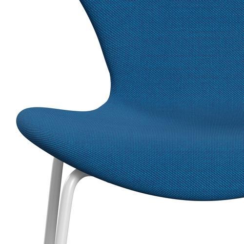 Fritz Hansen 3107 Chair Full Upholstery, White/Steelcut Trio Turquoise/Blue