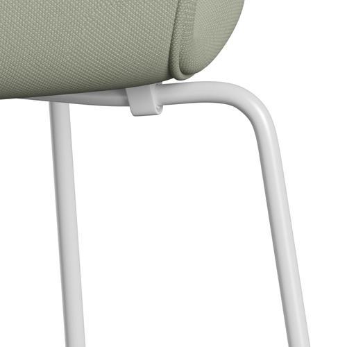 Fritz Hansen 3107 Chair Full Upholstery, White/Steelcut Turquoise Light