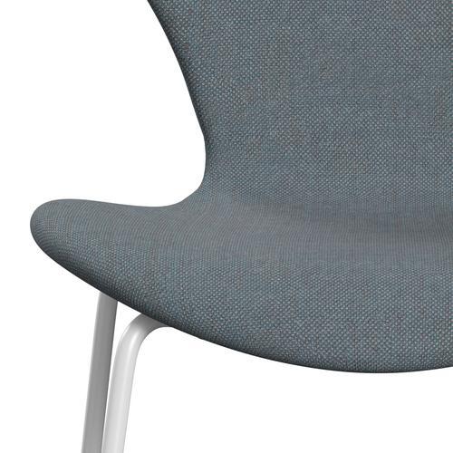 Fritz Hansen 3107 Chair Full Upholstery, White/Sunniva 2 Soft Blue