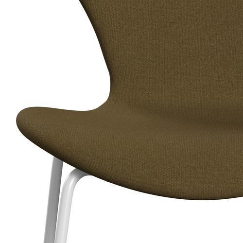 Fritz Hansen 3107 Židle plné čalounění, bílá/tonus khaki zelená