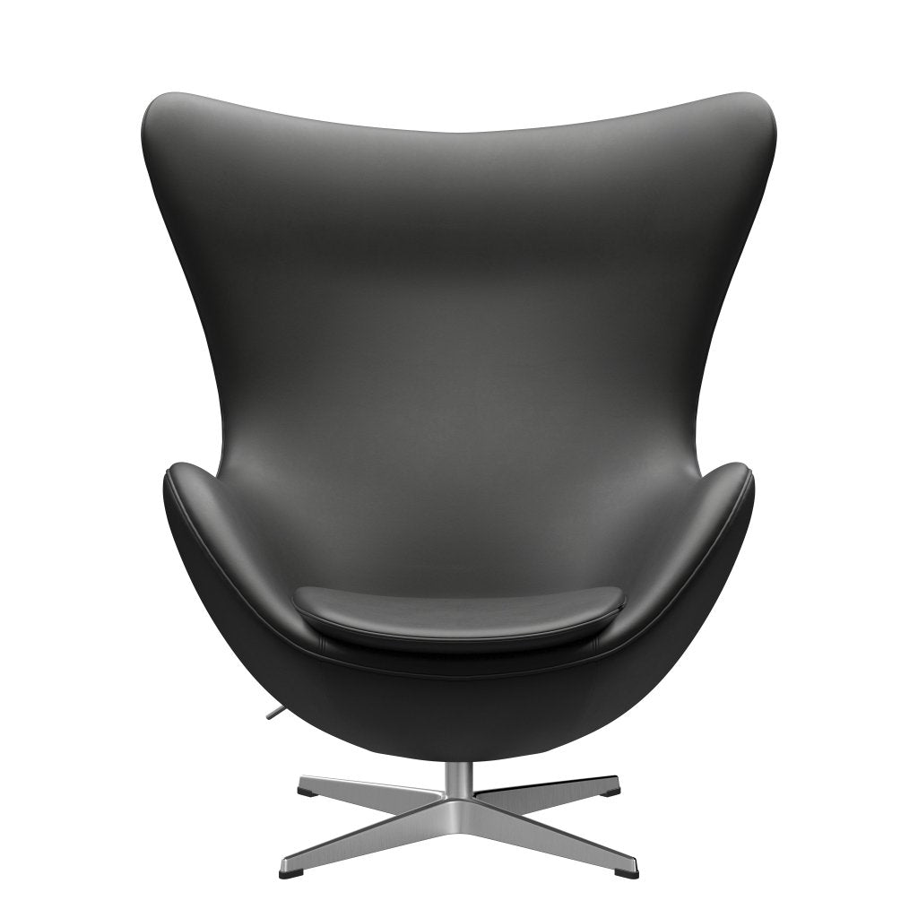 Fritz Hansen The Egg Lounge Chair Leather, Satin Brushed Aluminium/Essential Black