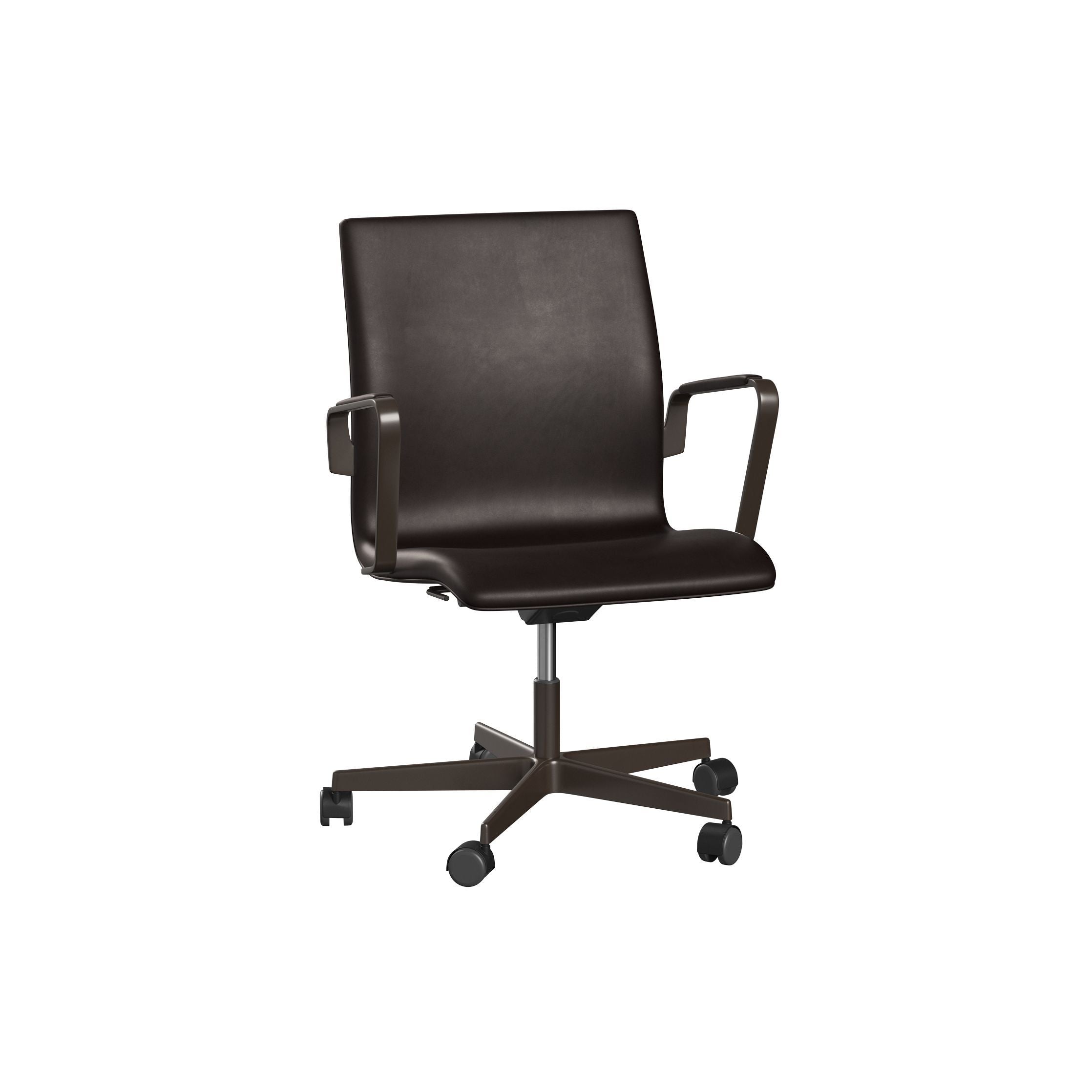 Fritz Hansen Oxford 3291 W Armchair Five Armed Base With Wheels Brown Bronze/Grace, Dark Brown