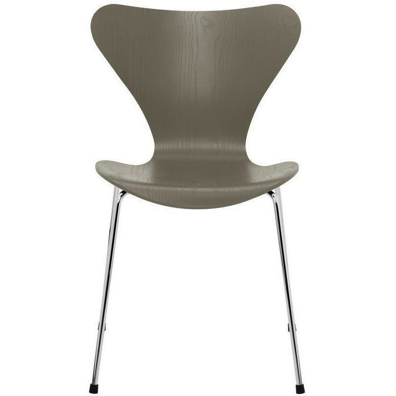Fritz Hansen Series 7 židle Barevná popela olivová zelená miska, chromovaná ocelová základna
