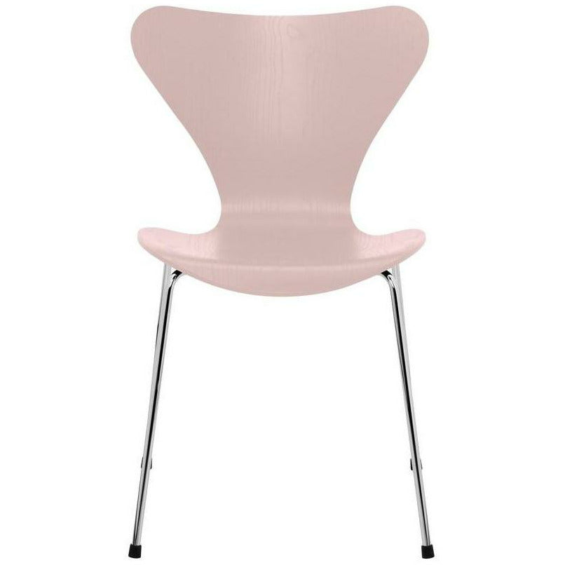 Fritz Hansen Series 7 židle barevný popel bledá růžová mísa, chromovaná ocelová základna
