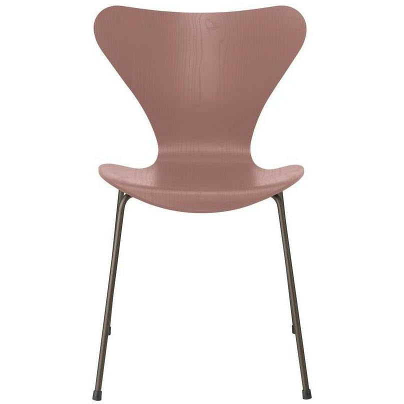 Fritz Hansen Series 7 židle obarvená popel divoká růžová mísa, hnědá bronzová základna