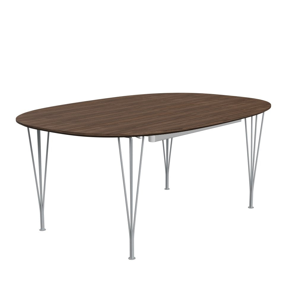 Fritz Hansen Superellipse Rozšiřující stůl stříbrná šedá/ořechová dýha s ořechovým okrajem, 300x120 cm