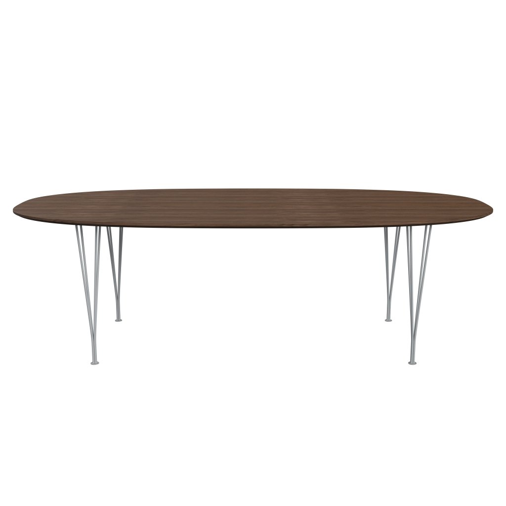 Fritz Hansen Superellipse Jídelní stůl stříbrný šedá/ořechová dýha s ořechovou hranou, 240x120 cm