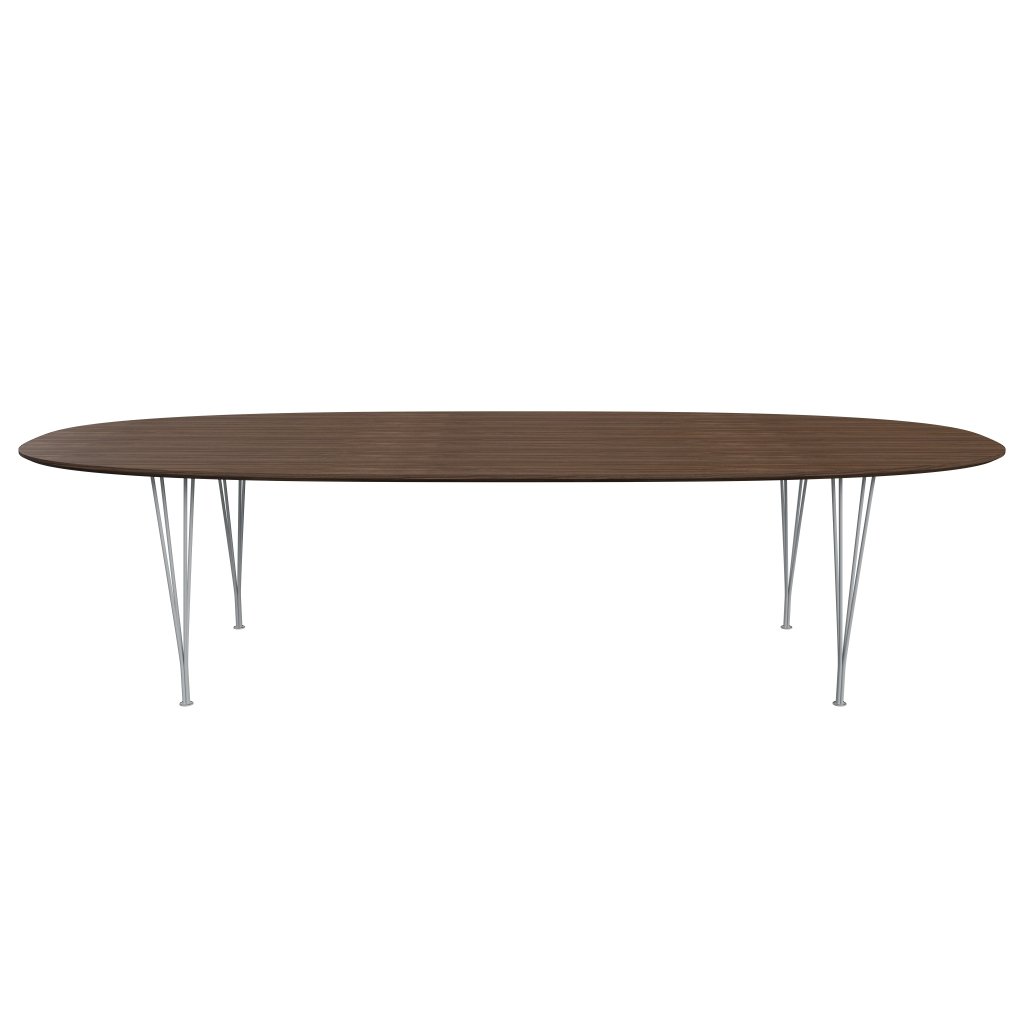 Fritz Hansen Superellipse Jídelní stůl stříbrný šedá/ořechová dýha s ořechovým okrajem, 300x130 cm