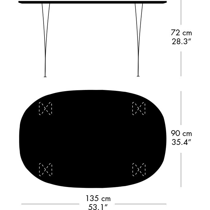 Jídelní stůl Fritz Hansen Superellipse teplý grafit/bílé lamináty Fenix, 135x90 cm