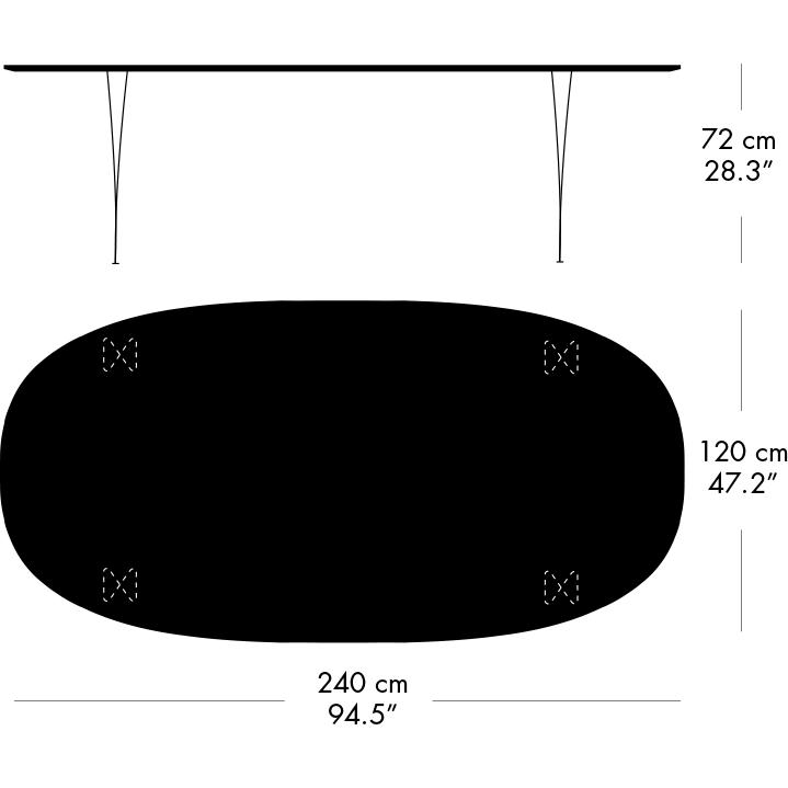 Fritz Hansen Superellipse jídelní stůl teplý grafit/bílé lamináty Fenix, 240x120 cm
