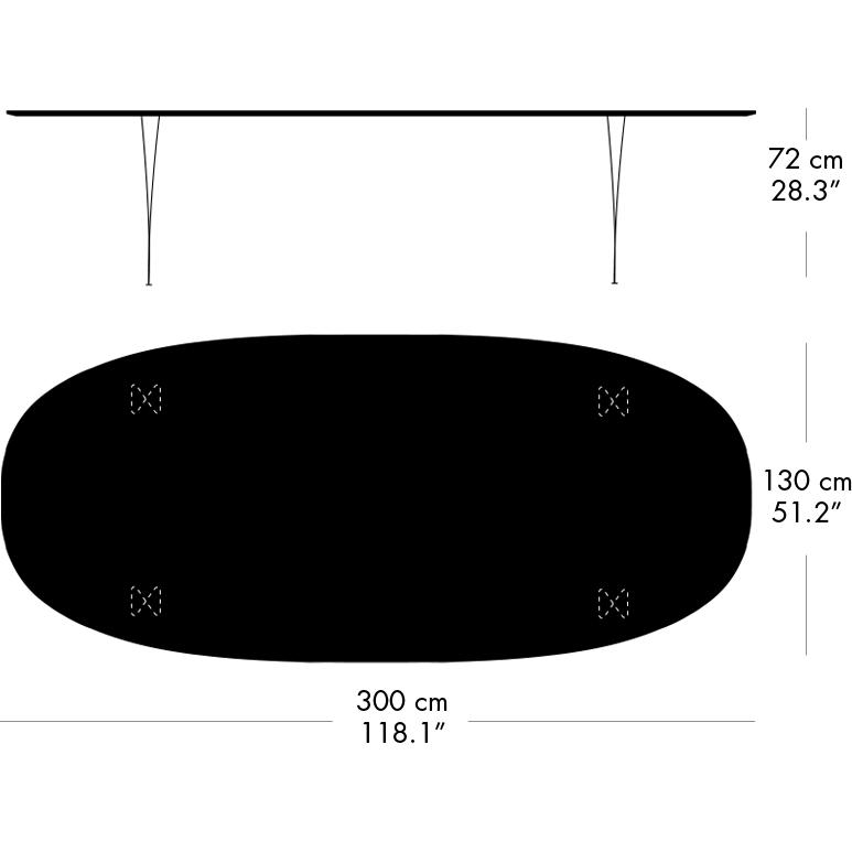 Jídelní stůl Fritz Hansen Superellipse teplý grafit/bílé lamináty Fenix, 300x130 cm