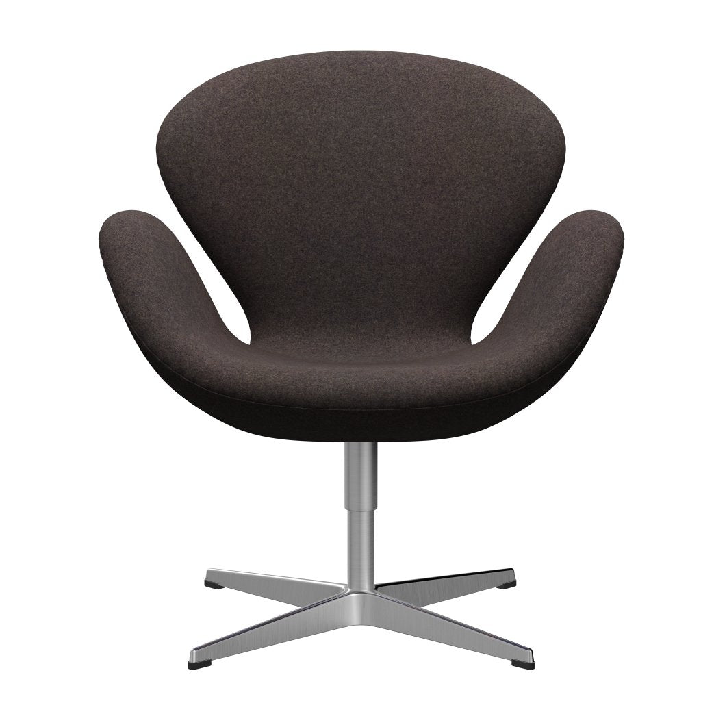 Fritz Hansen Swan Lounge Chair, Satin Brushed Aluminium/Divina Md Chocolate