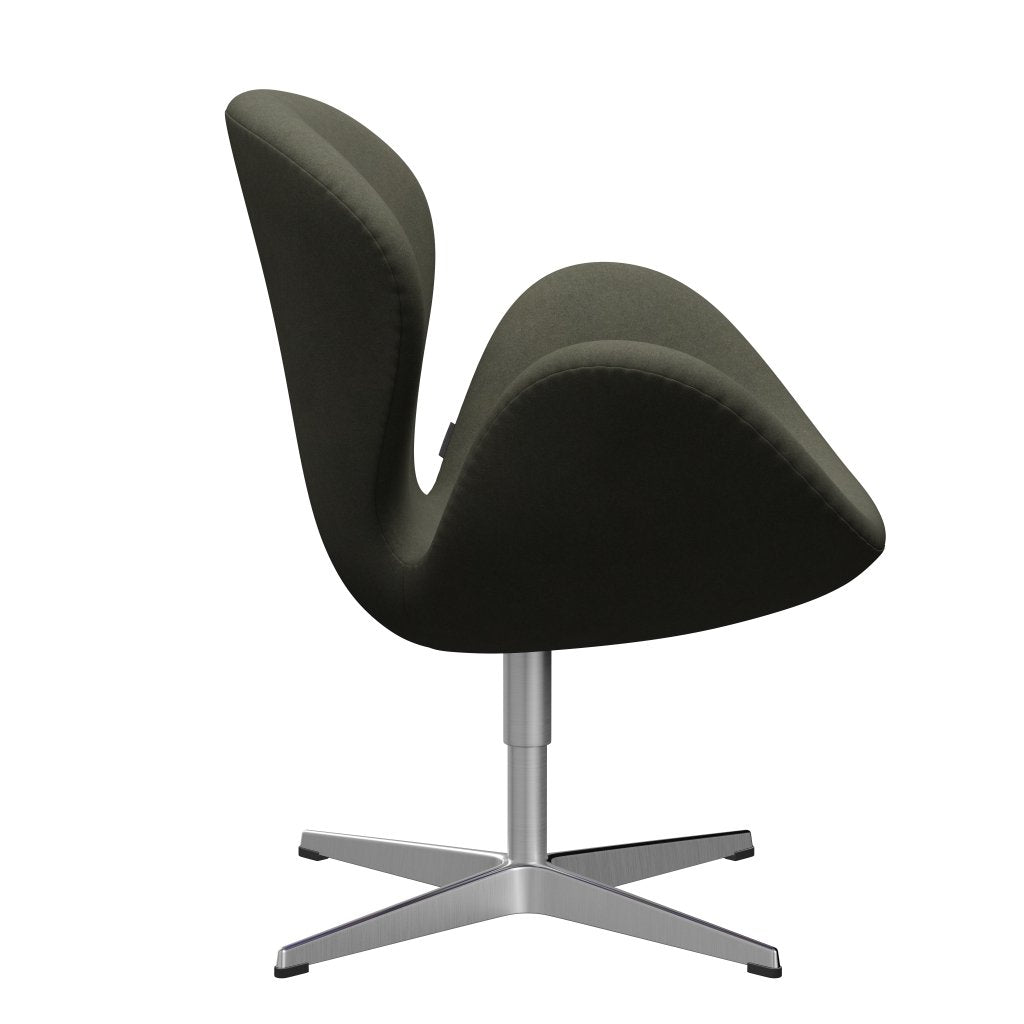 Fritz Hansen Swan Lounge Chair, saténová kartáčovaná hliník/Divina Vojenská zelená