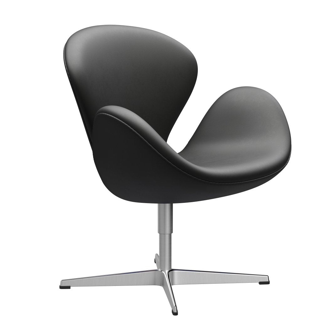 Fritz Hansen Swan Lounge Chair, satén kartáčovaný hliník/základní černá