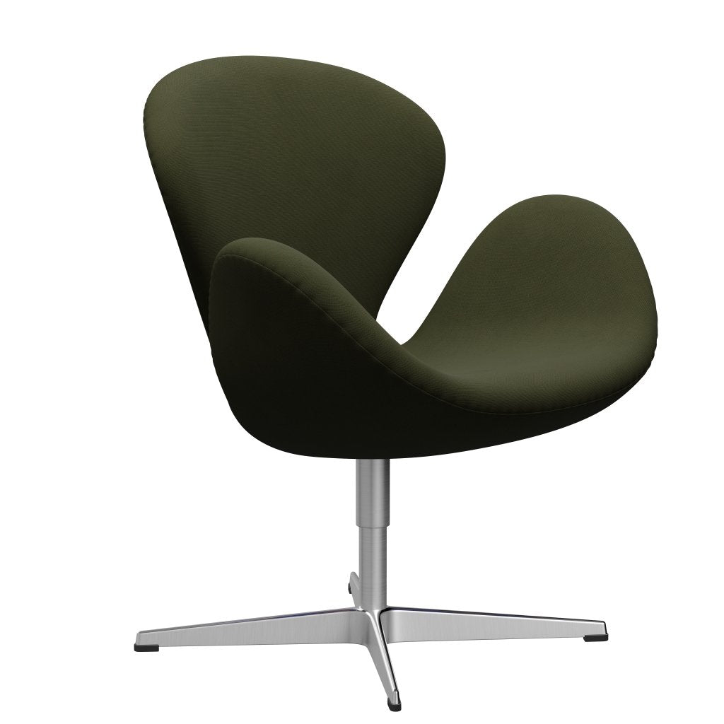 Fritz Hansen Swan Lounge Chair, Satin Brushed Aluminium/Fame Dark Brown Green