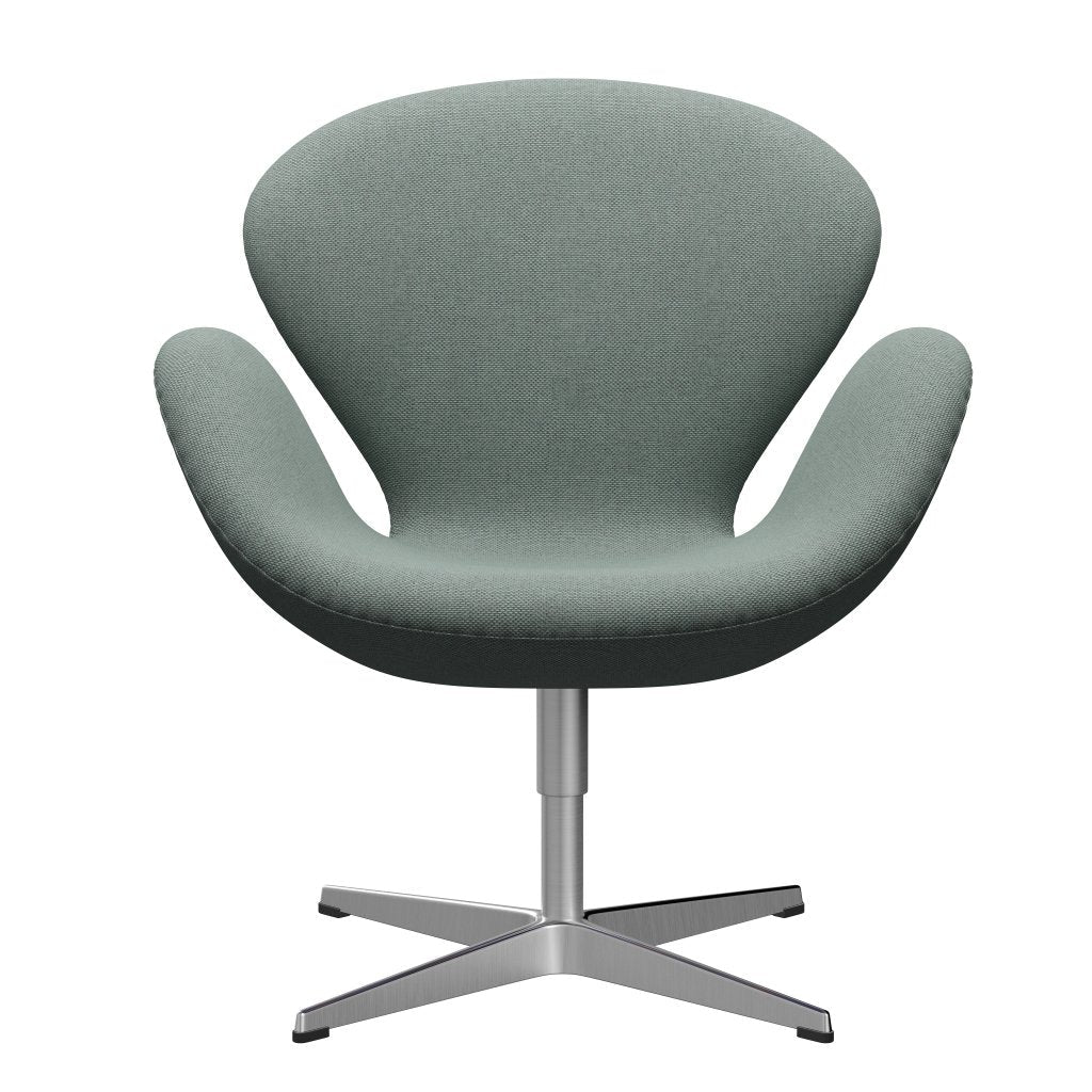 Fritz Hansen Swan Lounge Chair, saténově kartáčovaný hliník/re vlněná světla Aquamarine/Natural