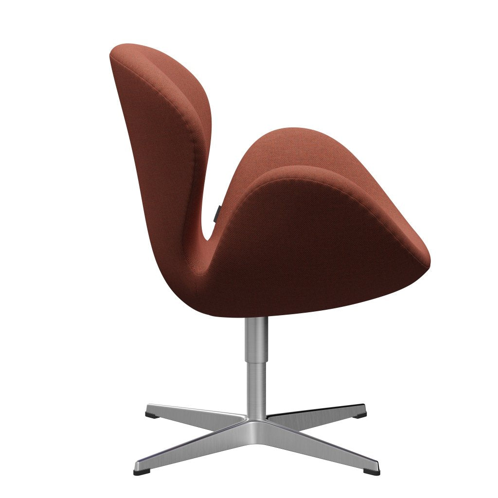 Fritz Hansen Swan Lounge Chair, Satin Brushed Aluminium/Re Wool Coral Red/Natural