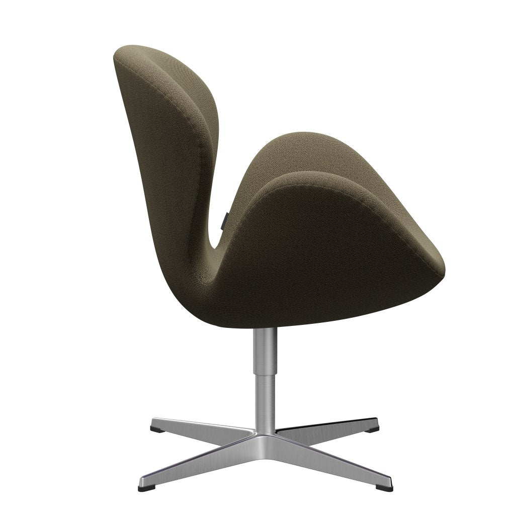 Fritz Hansen Swan Lounge Chair, satén kartáčovaný hliník/ráfky hnědé/světle zelená