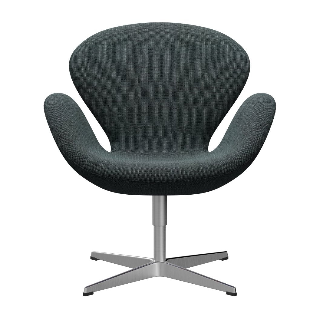 Fritz Hansen Swan Lounge Chair, Satin Brushed Aluminium/Sunniva Black/Light Blue