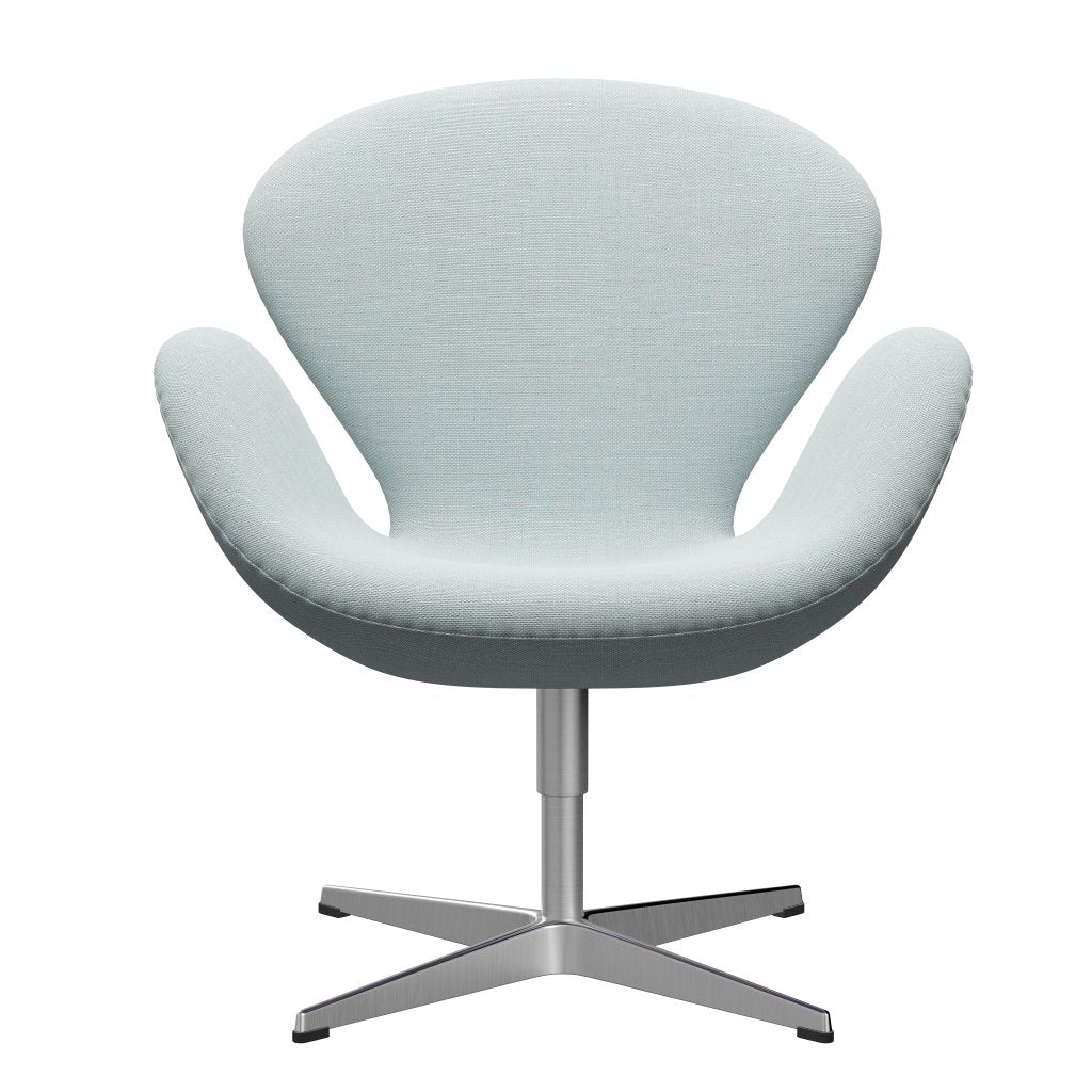 Fritz Hansen Swan Lounge Chair, saténová kartáčovaná hliník/Sunniva bílá/světle modrá