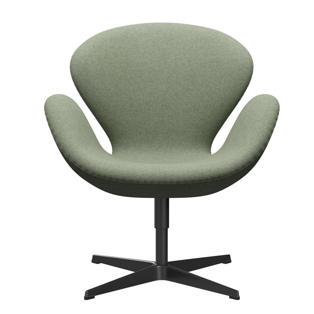 Fritz Hansen Swan Lounge Chair, Black Lacquered/Divina Melange Light Green