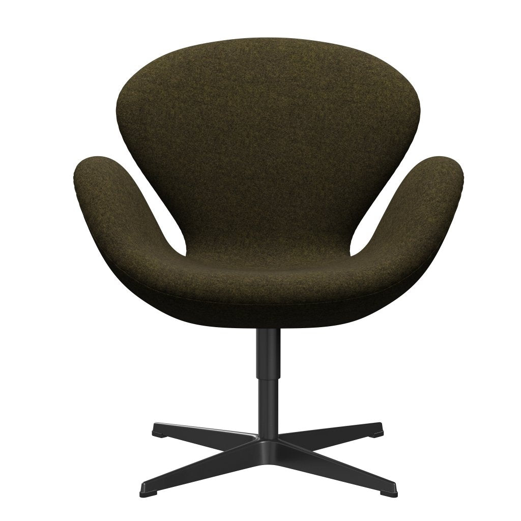 Fritz Hansen Swan Lounge Chair, Black Lacquered/Divina Melange Dusty Olive