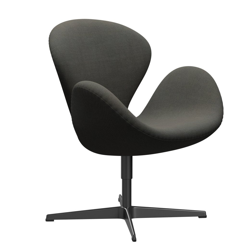 Fritz Hansen Swan Lounge Chair, Black Lacquered/Rime Dark Grey/Khaki