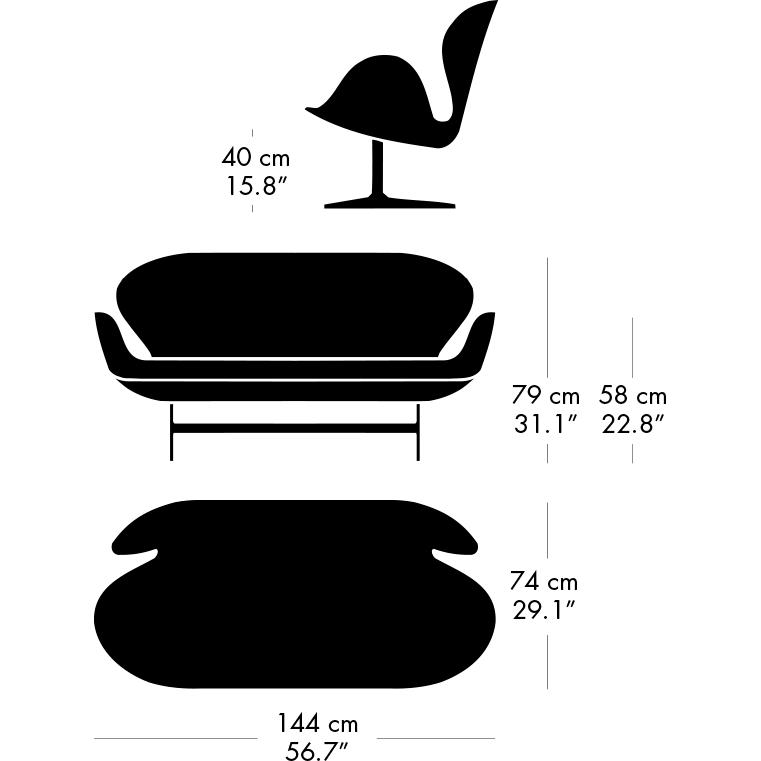 Fritz Hansen Swan Sofa 2 Seater, satén kartáčovaný hliník/tonus tmavě hnědý