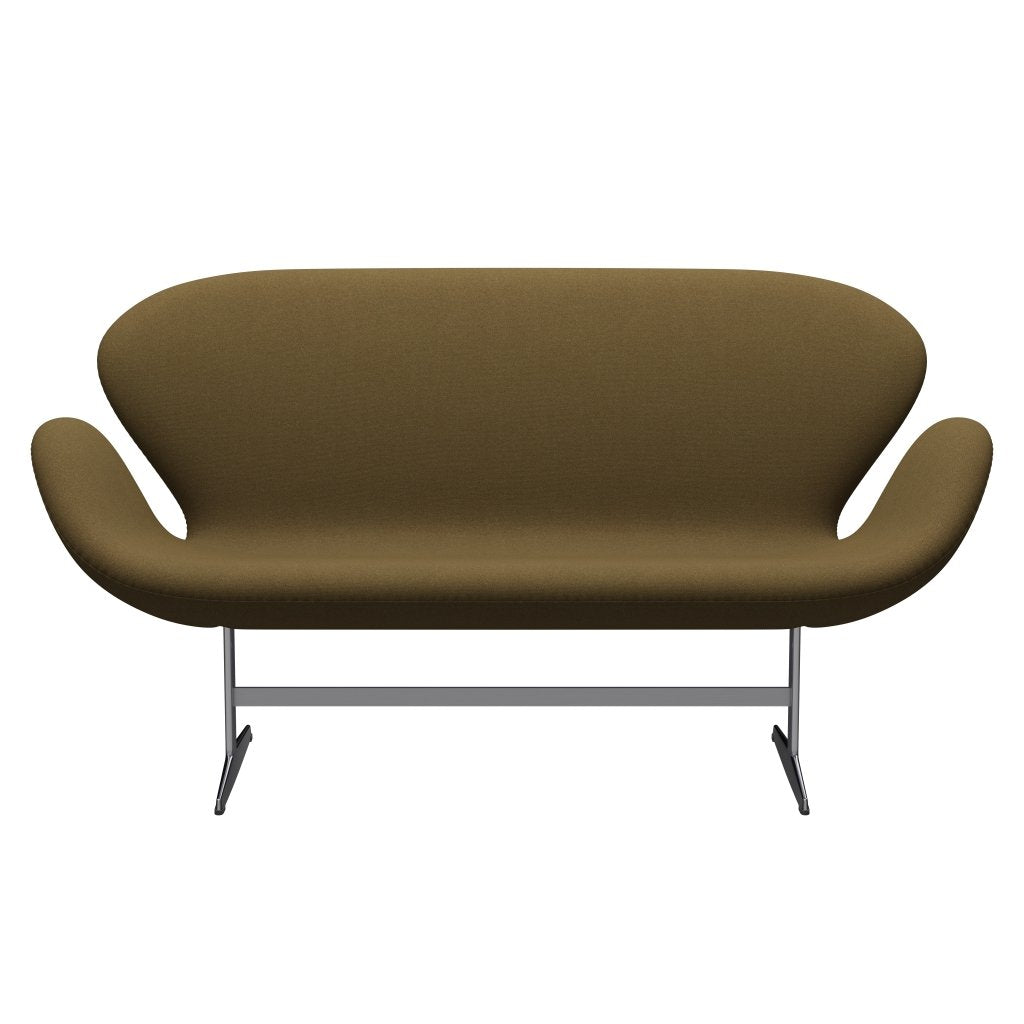 Fritz Hansen Swan Sofa 2 Seater, satén kartáčovaný hliník/tonus khaki zelená