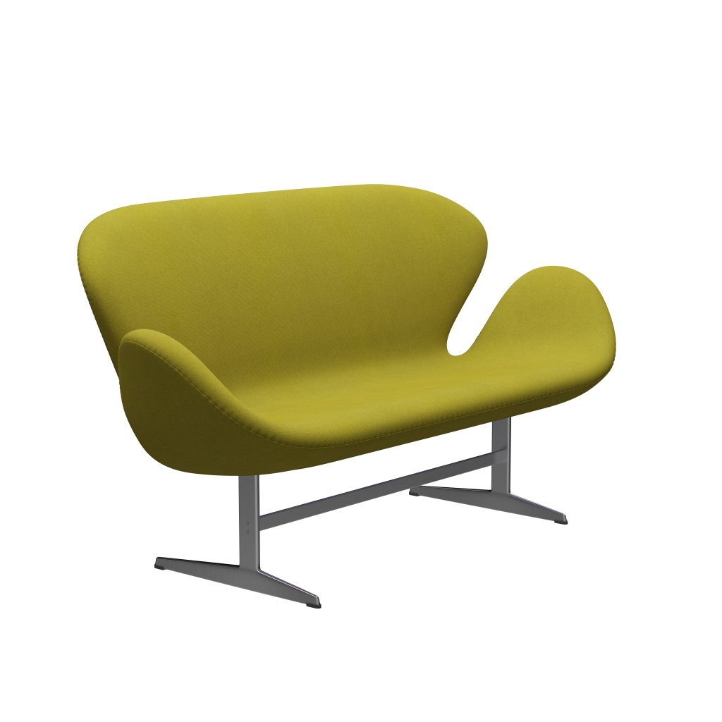 Fritz Hansen Swan Sofa 2 Seater, satén kartáčovaný hliník/tonus limetkový zelený