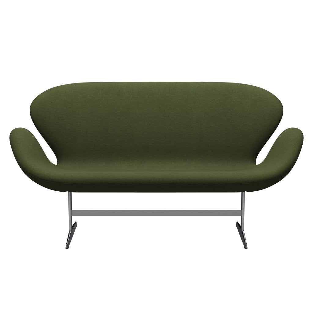 Fritz Hansen Swan Sofa 2 Seater, satén kartáčovaný hliník/tonus vojenská zelená