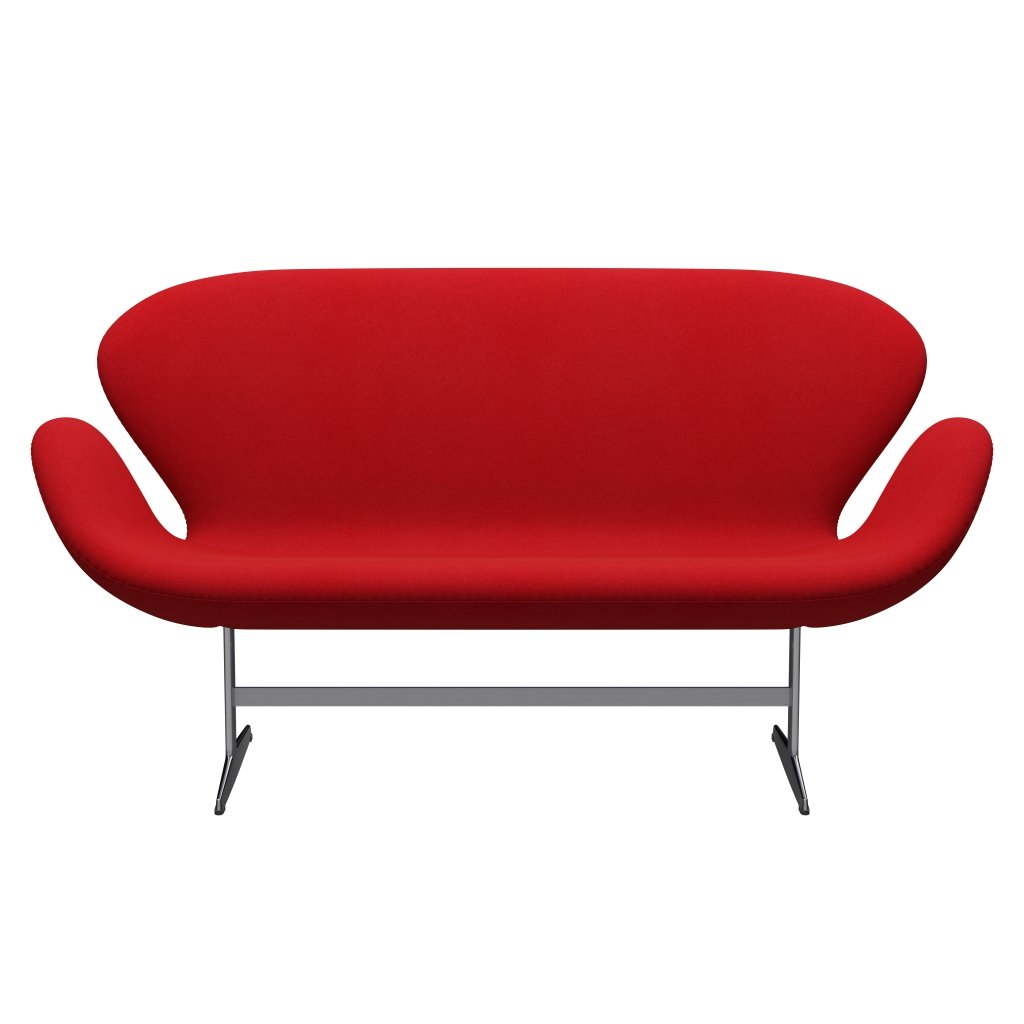 Fritz Hansen Swan Sofa 2 Seater, satén kartáčovaný hliník/tonus červená